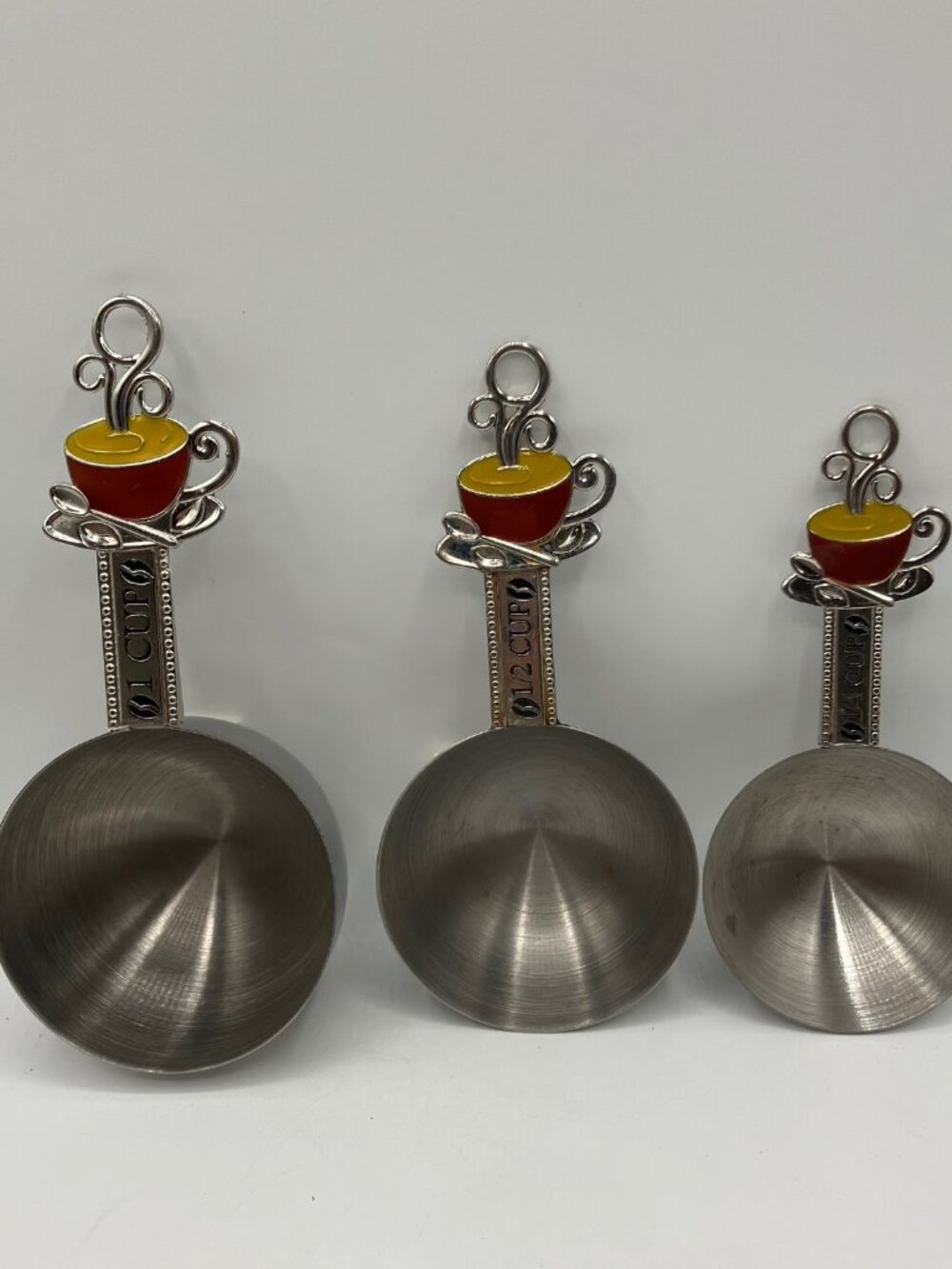 Stainless Steel Measuring Cups 1 cup, 1/2 cup & 1/4 cup Coffee Cup Design